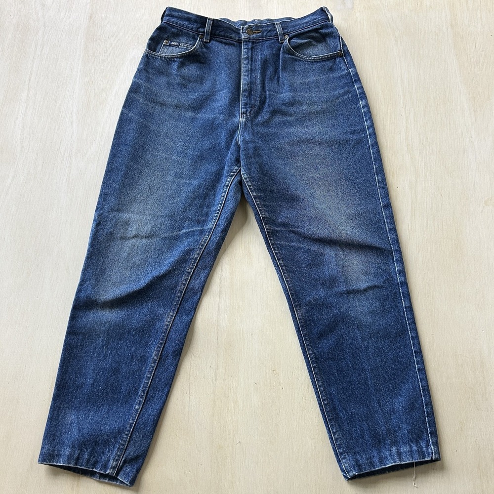 Vintage 90s Lee Jeans Mens 30x27 Medium Wash Blue Denim Tapered High Rise